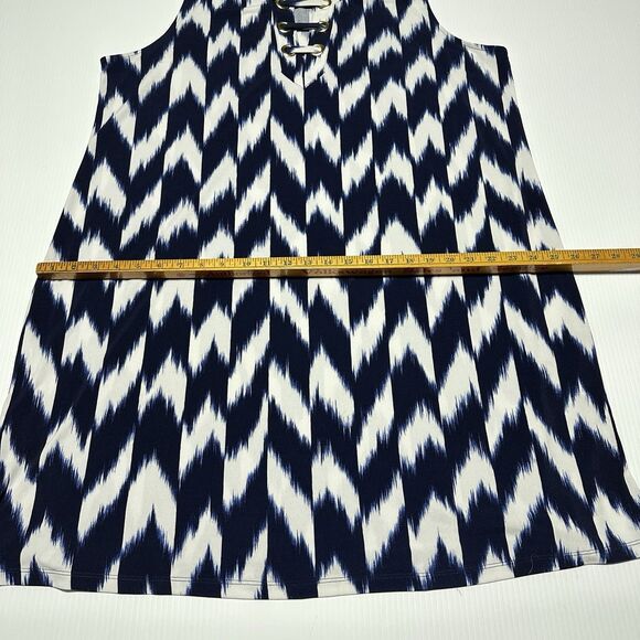Michael Kors womens dress size 2X Lace Up Neck Sleeveless Navy White Ikat NWT - Picture 6 of 8